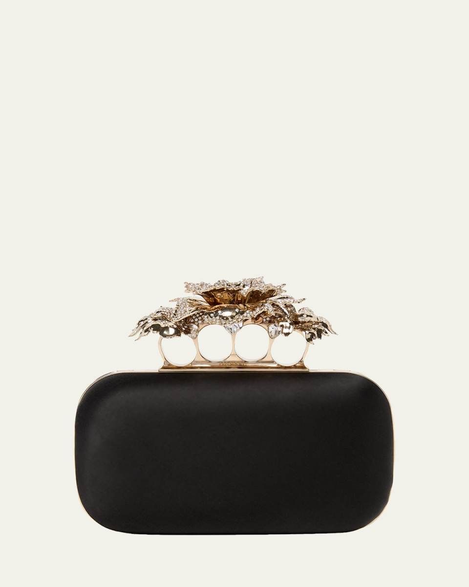 Carnation Crystal-Encrusted Silk Satin Clutch Bag